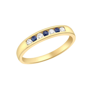 9K Yellow Gold Blue & White CZ Channel Set Ring