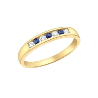9K Yellow Gold Blue & White CZ Channel Set Ring