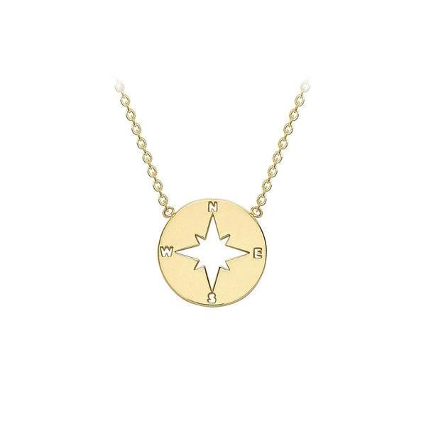 9K Yellow Gold Compass Necklace /16"-17"