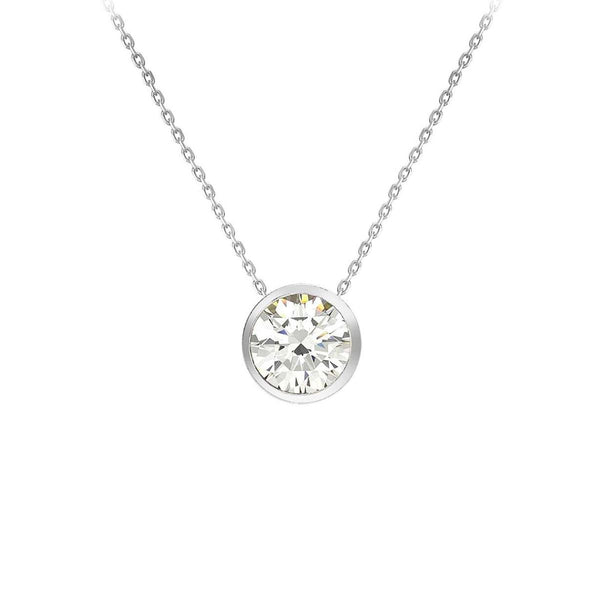9K White Gold 7mm Cubic Zirconia Slider Necklace /16"- 18”