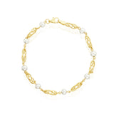 9CT Yellow Gold Freshwater Pearl & Twist Bar Bracelet