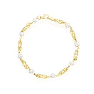 9CT Yellow Gold Freshwater Pearl & Twist Bar Bracelet