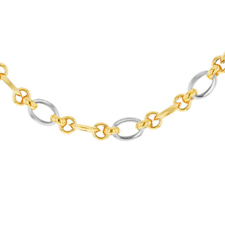 9K 2 Colour Gold Oval & Round Link Necklace /17.5"