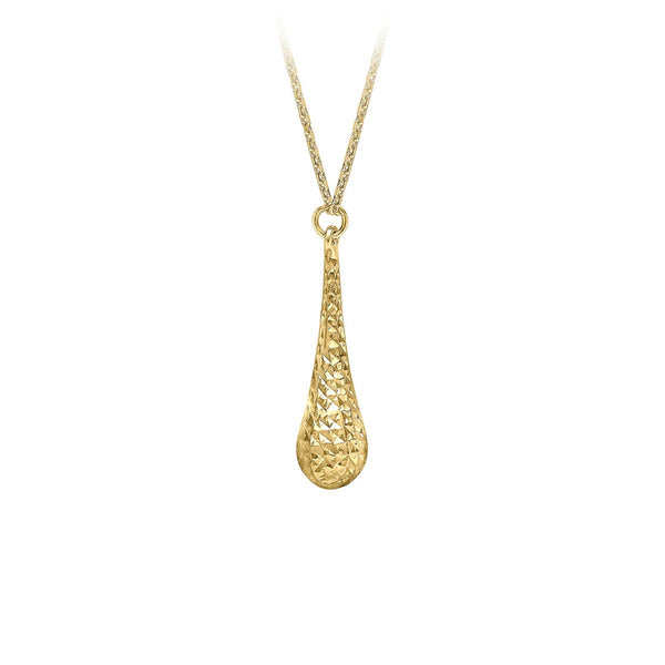 9K Yellow Gold Diamond Cut Teardrop Necklace /17.75"