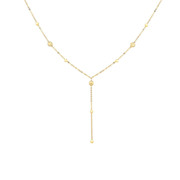 9K Yellow Gold Diamond Cut Ball Y Necklace Adjustable /17"-1