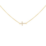 9K Yellow Gold Cubic Zirconia Cross Necklace /17"-18"