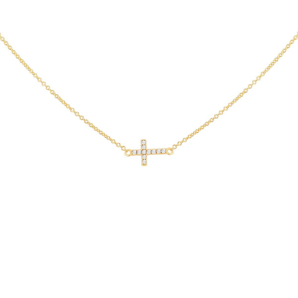 9K Yellow Gold Cubic Zirconia Cross Necklace /17"-18"