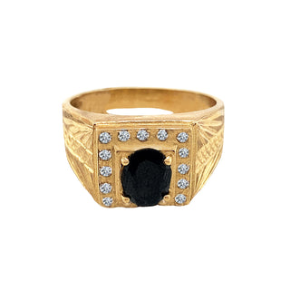 9K Yellow Gold CZ Signet Ring