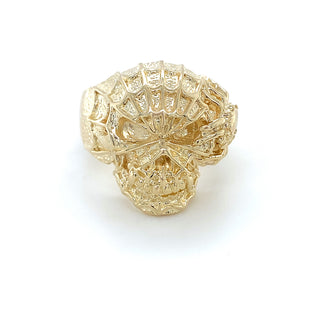 9K Yellow Gold Mens Spider Skull Ring