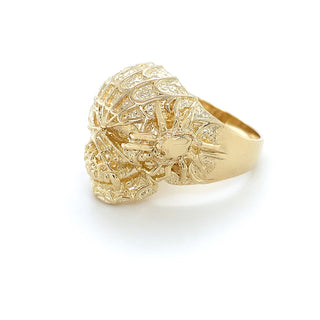 9K Yellow Gold Mens Spider Skull Ring