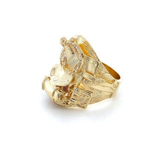 9K Yellow Gold Mens Saddle Ring
