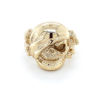 9K Yellow Gold Mens Pirate Skull Ring