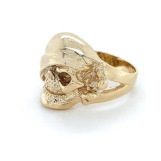 9K Yellow Gold Mens Pirate Skull Ring