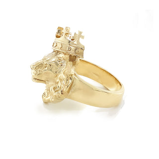 9K Yellow Gold Mens Regal Lion Ring