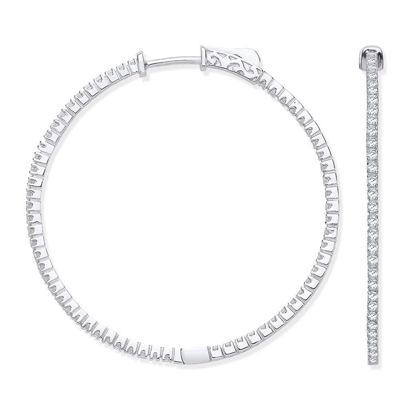 18ct Wg 1.02ctw Diamond Set Inside & Outside Hoop Earrings