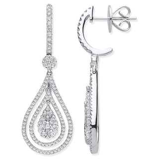 18ct Wg 1.17ct Fancy Pear Shaped Grain Set Drop Earrings