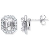 18ct Wg Rd. Baguettes & Emerald Centre 1.40ctw Diamond Studs