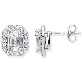 18ct Wg Rd. Baguettes & Emerald Centre 1.40ctw Diamond Studs