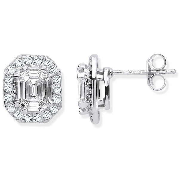 18ct Wg Rd. Baguettes & Emerald Centre 1.40ctw Diamond Studs