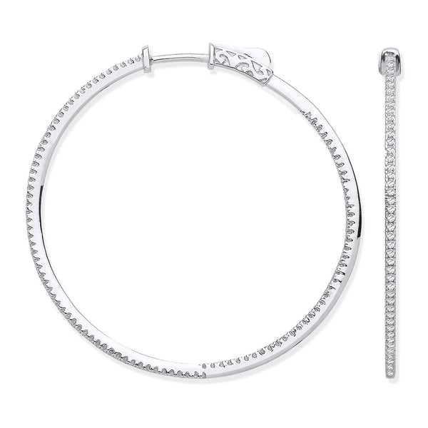 18ct Wg Skinny Hoops Set With 0.72ctw Diamonds Inside & Outside