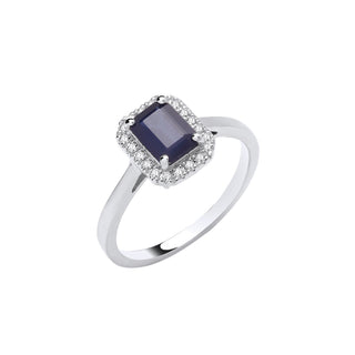 18ct White Gold 0.12ctw Diamond & 1.10ctw Sapphire Ring