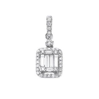 18ct White Gold 0.40ct Baguette & Brilliant Cut Diamond Rectangle Halo Pendant