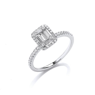 18ct White Gold 0.50ct Baguette & Brilliant Cut Diamonds Rectangle Halo Ring