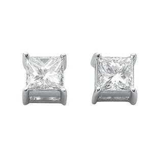 18ct White Gold 0.50ct Claw Set H/vs Princess Cut Diamond Stud Earrings