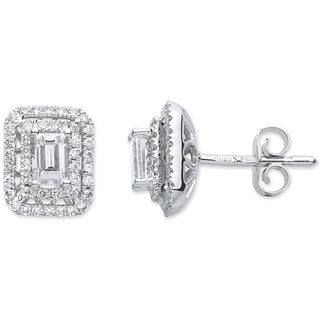 18ct White Gold 0.75ct Emerald Cut Rectangular Stud