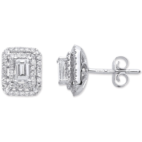 18ct White Gold 0.75ct Emerald Cut Rectangular Stud