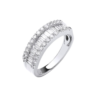 18ct White Gold 1.00ct Baguette & Brilliant Cut Diamond Et Ring