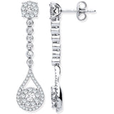18ct White Gold 1.00ct Diamond Pear Shape Design Drop Earring.