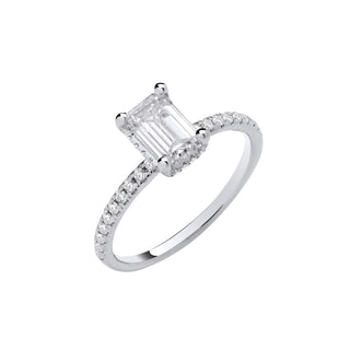 18ct White Gold 1.23ctw Emerald Cut Lab Grown Hidden Halo Diamond Ring Igi Certified