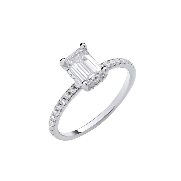 18ct White Gold 1.23ctw Emerald Cut Lab Grown Hidden Halo Diamond Ring Igi Certified