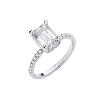 18ct White Gold 2.25ctw Emerald Cut Lab Grown Hidden Halo Diamond Ring Igi Certified