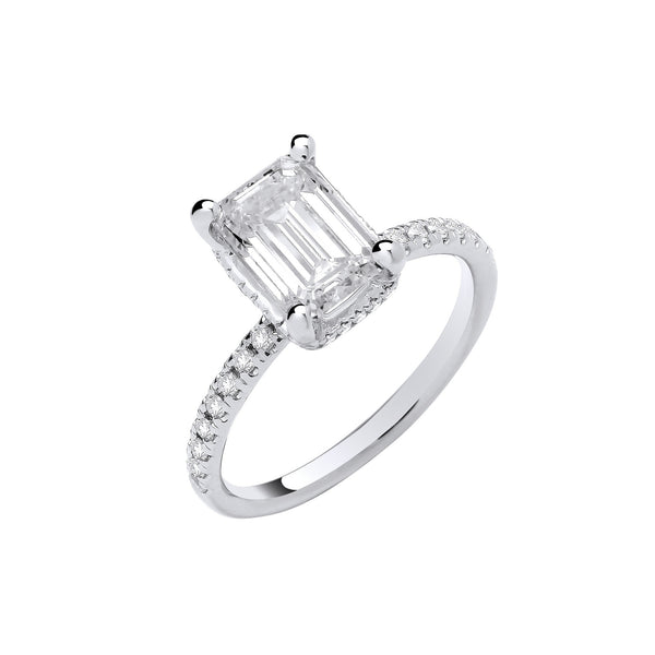 18ct White Gold 2.25ctw Emerald Cut Lab Grown Hidden Halo Diamond Ring Igi Certified