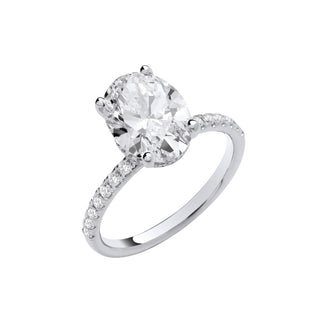 18ct White Gold 3.28ctw Oval Lab Grown Hidden Halo Diamond Ring Igi Certified