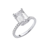 18ct White Gold 3.30ctw Emerald Cut Lab Grown Hidden Halo Diamond Ring Igi Certified