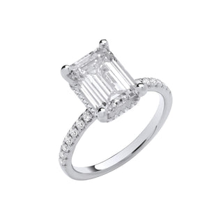18ct White Gold 3.30ctw Emerald Cut Lab Grown Hidden Halo Diamond Ring Igi Certified