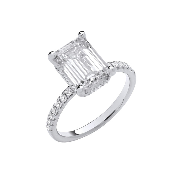 18ct White Gold 3.30ctw Emerald Cut Lab Grown Hidden Halo Diamond Ring Igi Certified