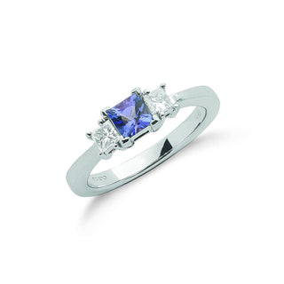 18ct White Gold Princess Cut 0.20ct Diamond & 0.5ct Tanzanite Ring