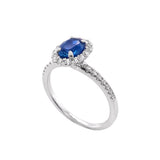 9K White Gold Oval Sapphire & Diamond Halo Ring