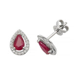 9K White Gold Ruby & Diamond Halo Studs