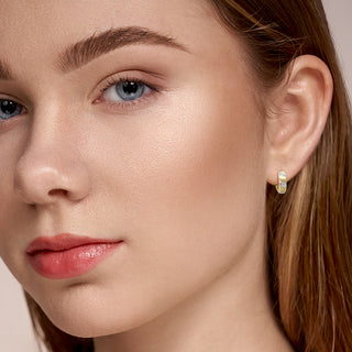 9K Yellow & White Gold Stripe Huggie Hoop Earrings