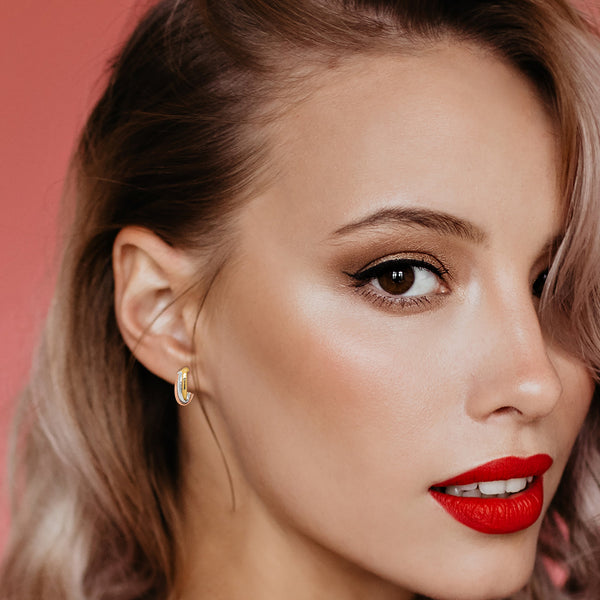 9K 3 Colour Gold Small Triple Oval Hoop Earrings