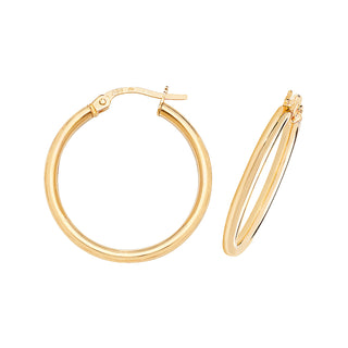 9K Yellow Gold 20mm Plain Hoop Earrings