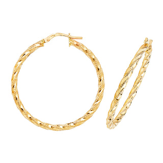 9K Yellow Gold 30mm Shimmer Twisted Hoop Earrings