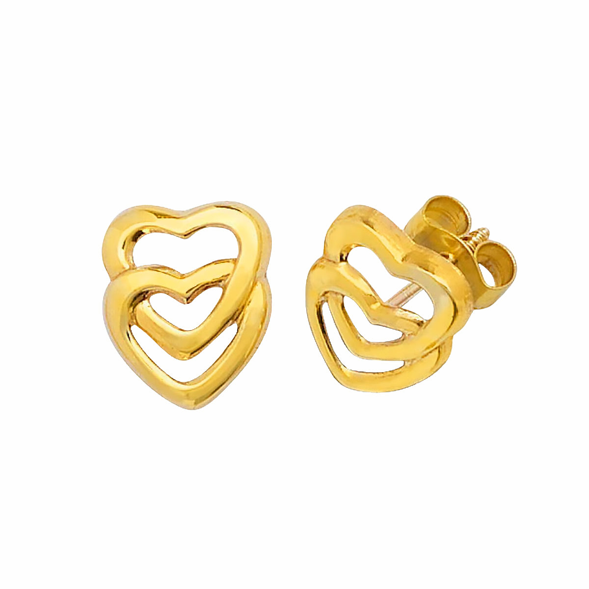 9K Yellow Gold Double Heart Stud Earrings