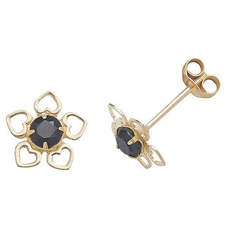 9K Yellow Gold Flower Sapphire Stud Earrings