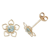 9K Yellow Gold Blue Topaz Floral Stud Earrings